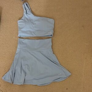 Qinsen Sky Blue Asymmetrical Top and Skirt Set